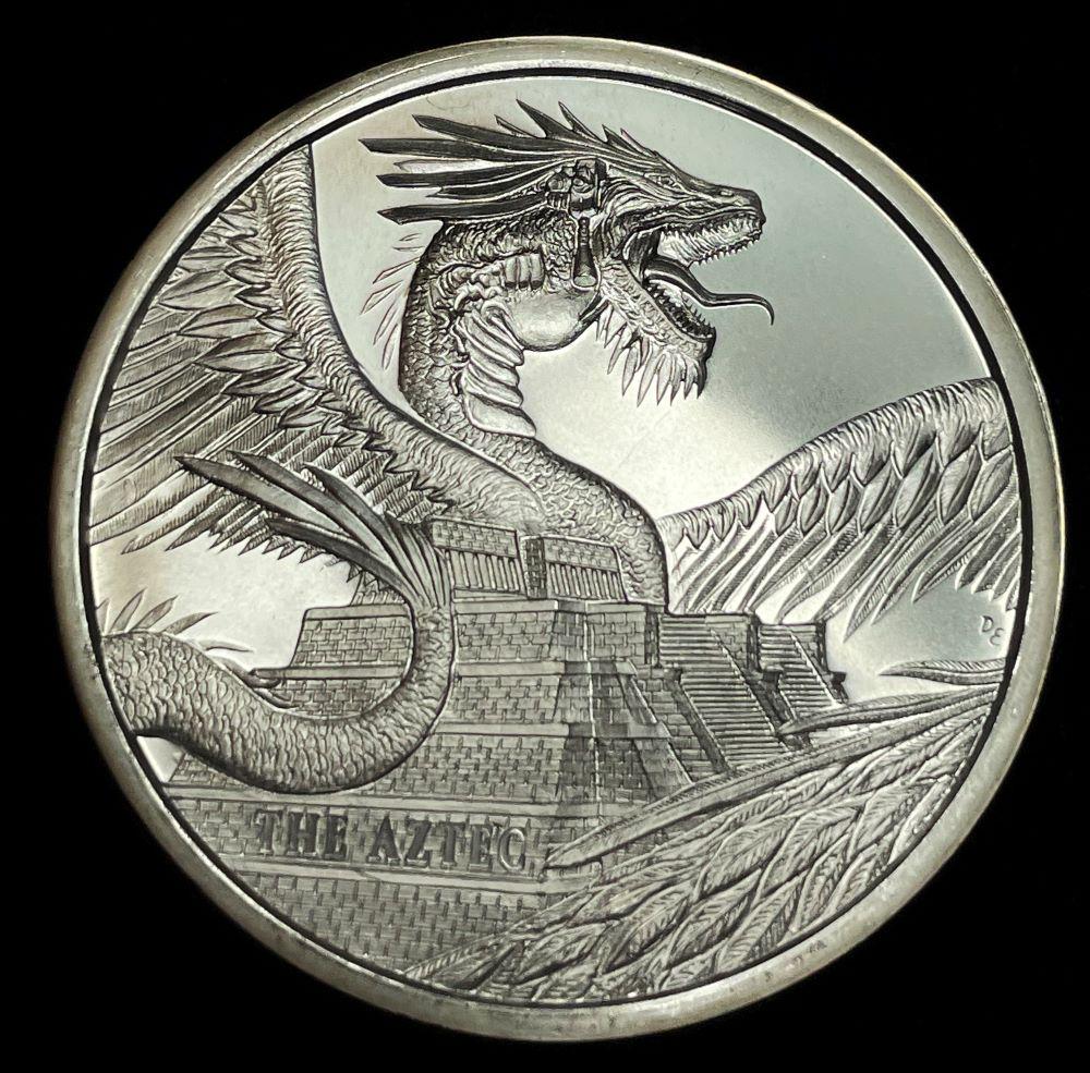 The Aztec World of Dragons 1 ozt .999 Silver: Winner shall receive the exact coin shown here. (JM)