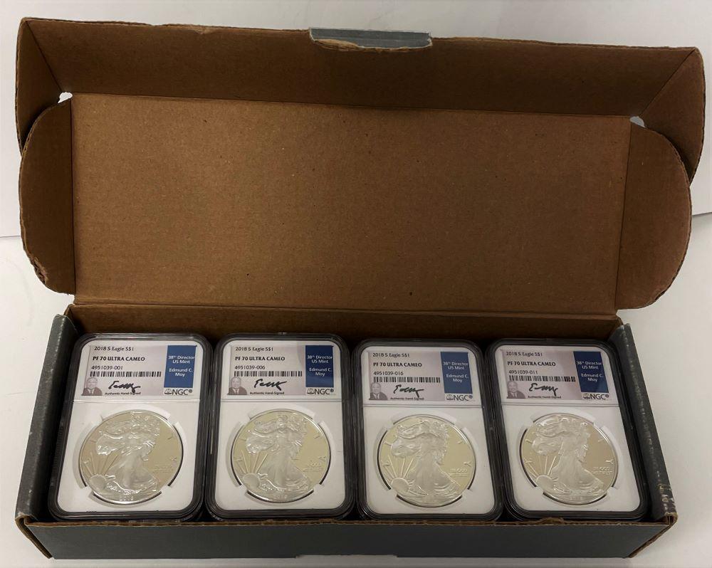 Box (20-coins) 2018-S American Silver Eagle NGC PF70 Ultra Cameo Signed By Edmund C. Moy (1 of 7)