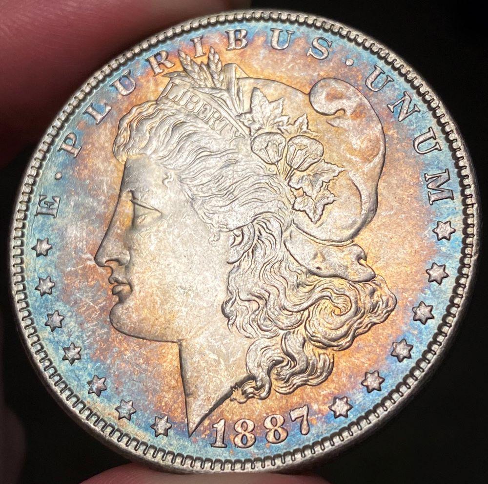 Rainbow Toned 1887 Morgan Silver Dollar MS64 (1 of 6)