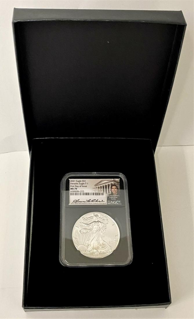 2021 American Silver Eagle NGC MS70 First Day Of Issue Signed By Anna Cabral (1 of 3)
