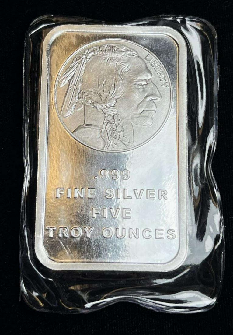 Indian Head / Buffalo 5 ozt .999 Silver Bar (1 of 2)