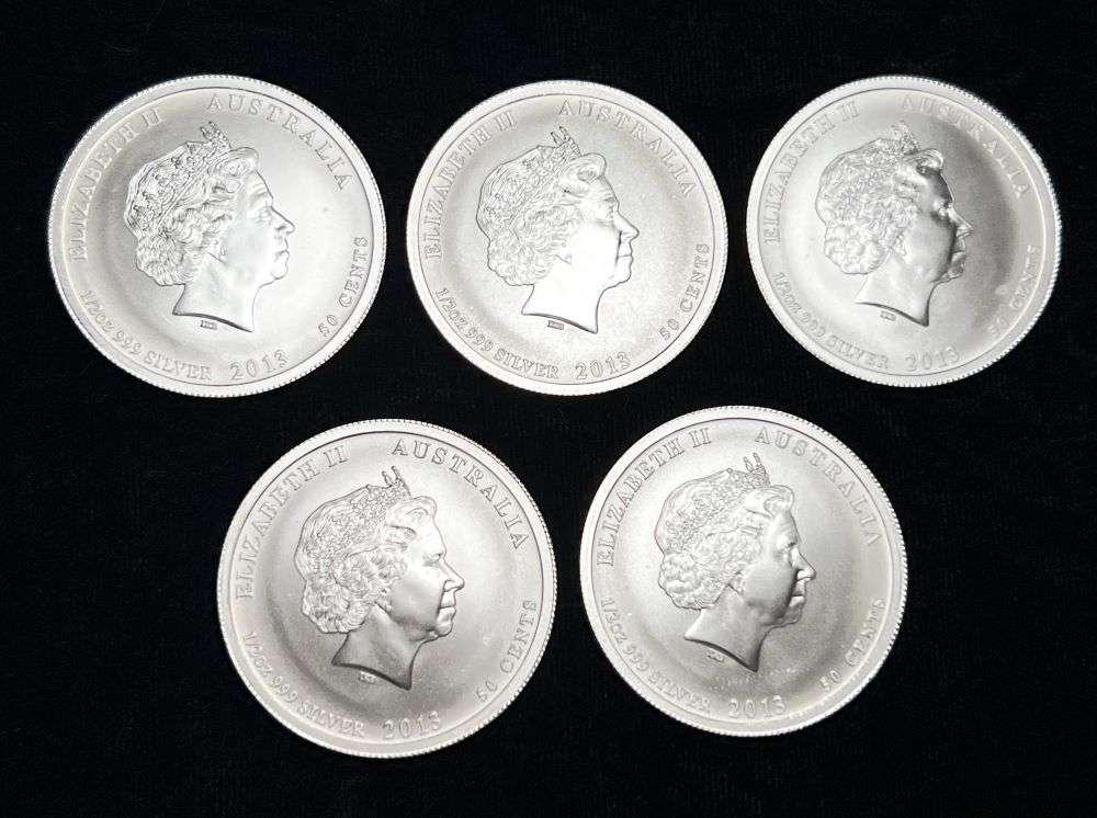 (5) Australia WW2 2013 War In The Pacific 1/2 ozt Commemorative .999 Silver: Winner shall receive (5) coins, 2.5 ozt. precisely resembling the beautiful, brilliant, uncirculated coins shown here. (EP/RR)