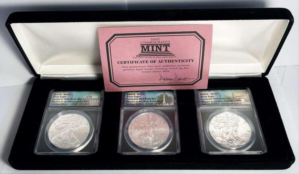 2017-(S)/(W)/(P) American Silver Eagle Complete Mint State Set ANACS MS70 (3-coins) (1 of 10)