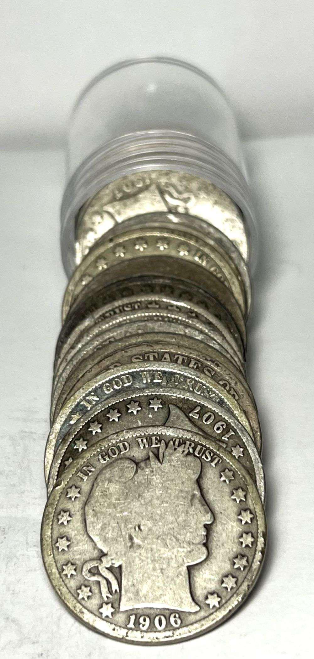 Full Date $10 Face Value 90% Silver Barber Half Dollar Roll (20-Coins) (1 of 4)