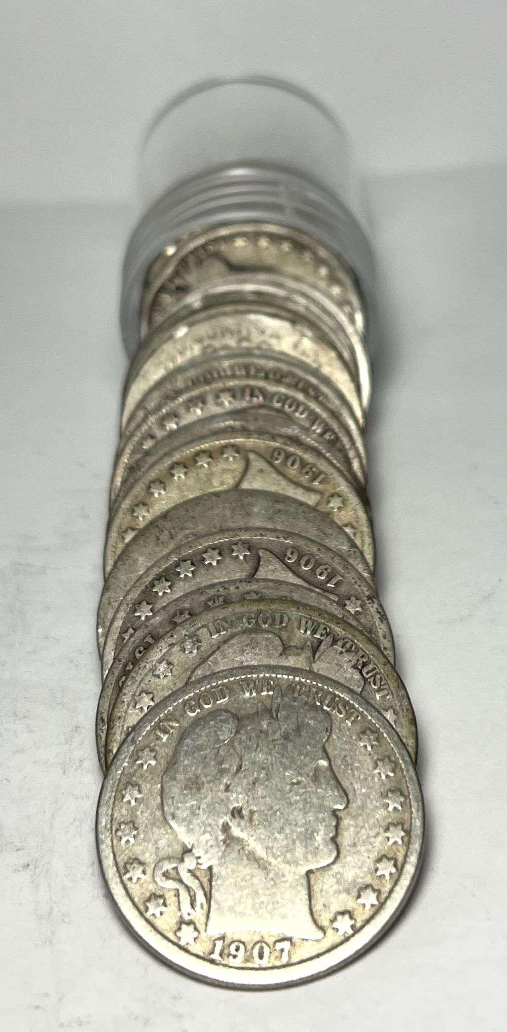 Full Date $10 Face Value 90% Silver Barber Half Dollar Roll (20-Coins) (1 of 4)