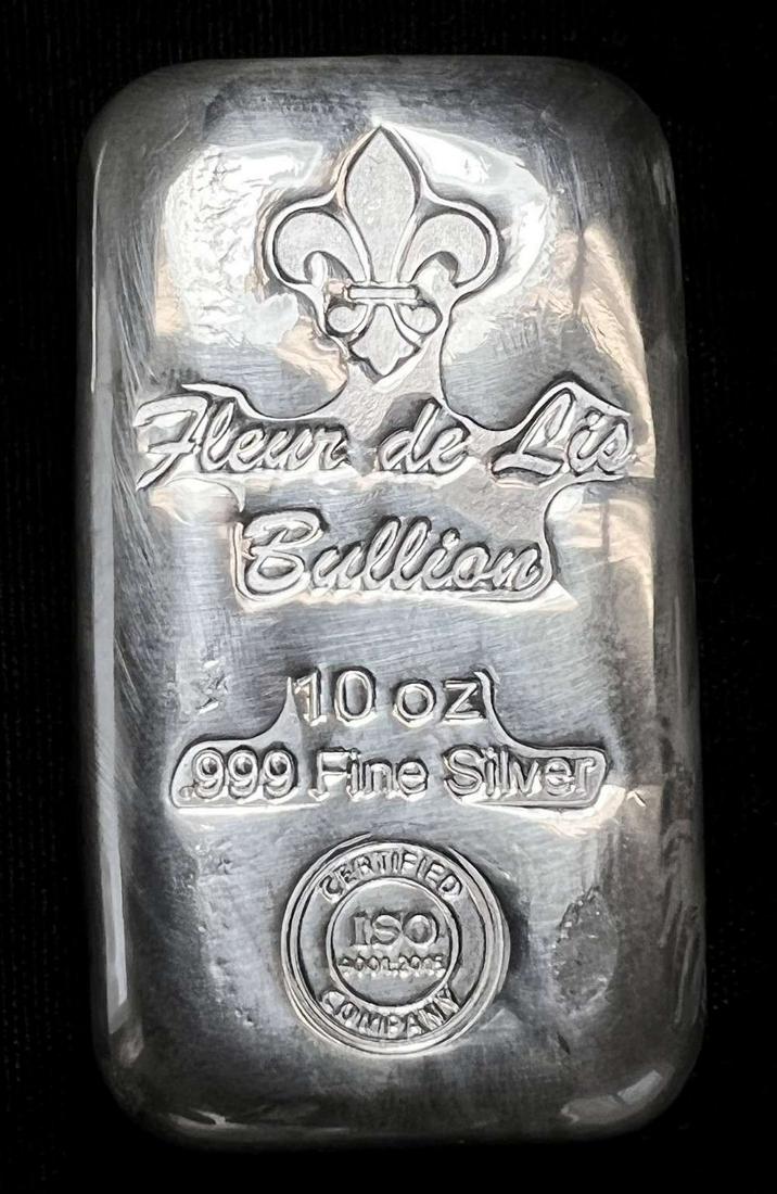 (1) 10 ozt .999 Fine Silver Fleur De Lis Bullion Bar (1 of 4)