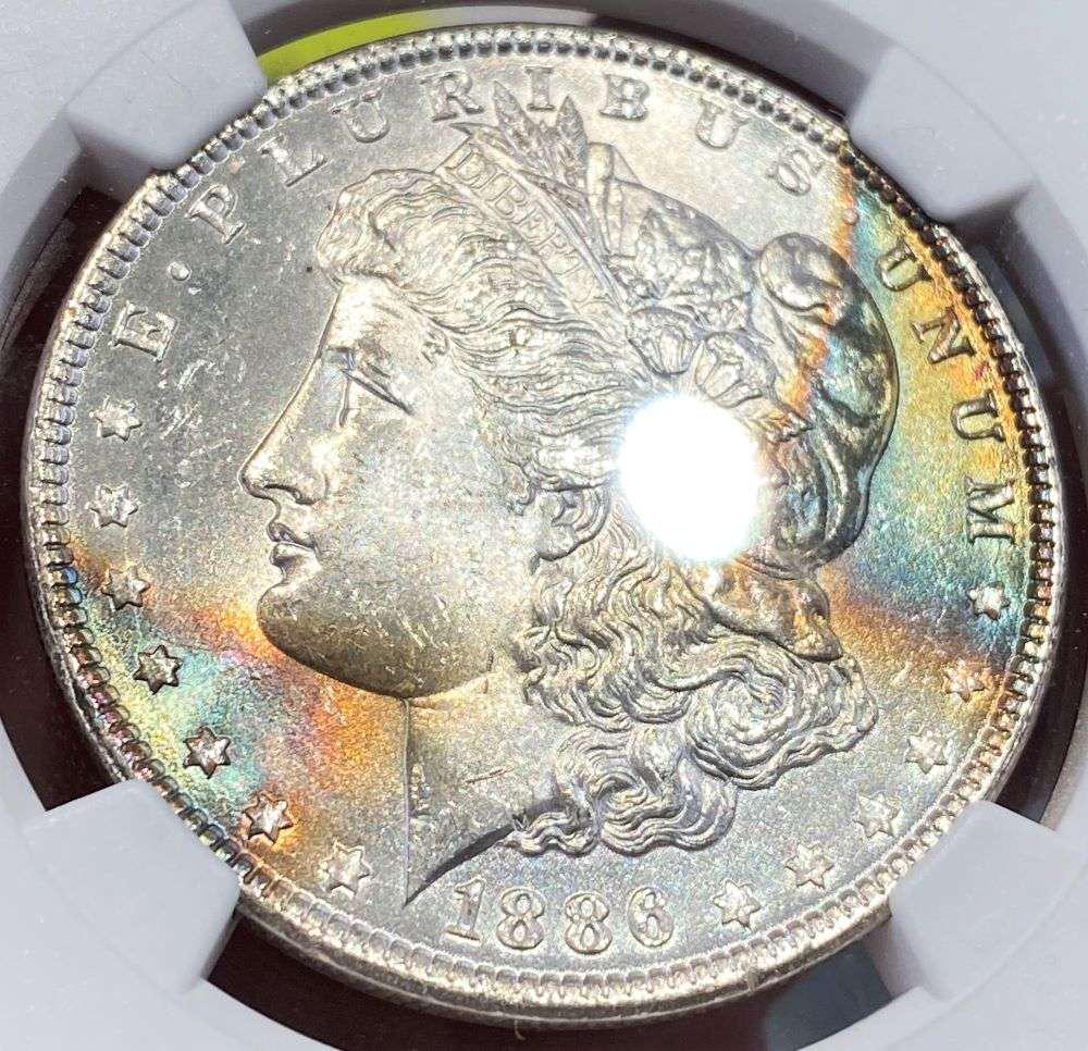 Monster Color 1886 Morgan Silver Dollar NGC MS64 (1 of 5)
