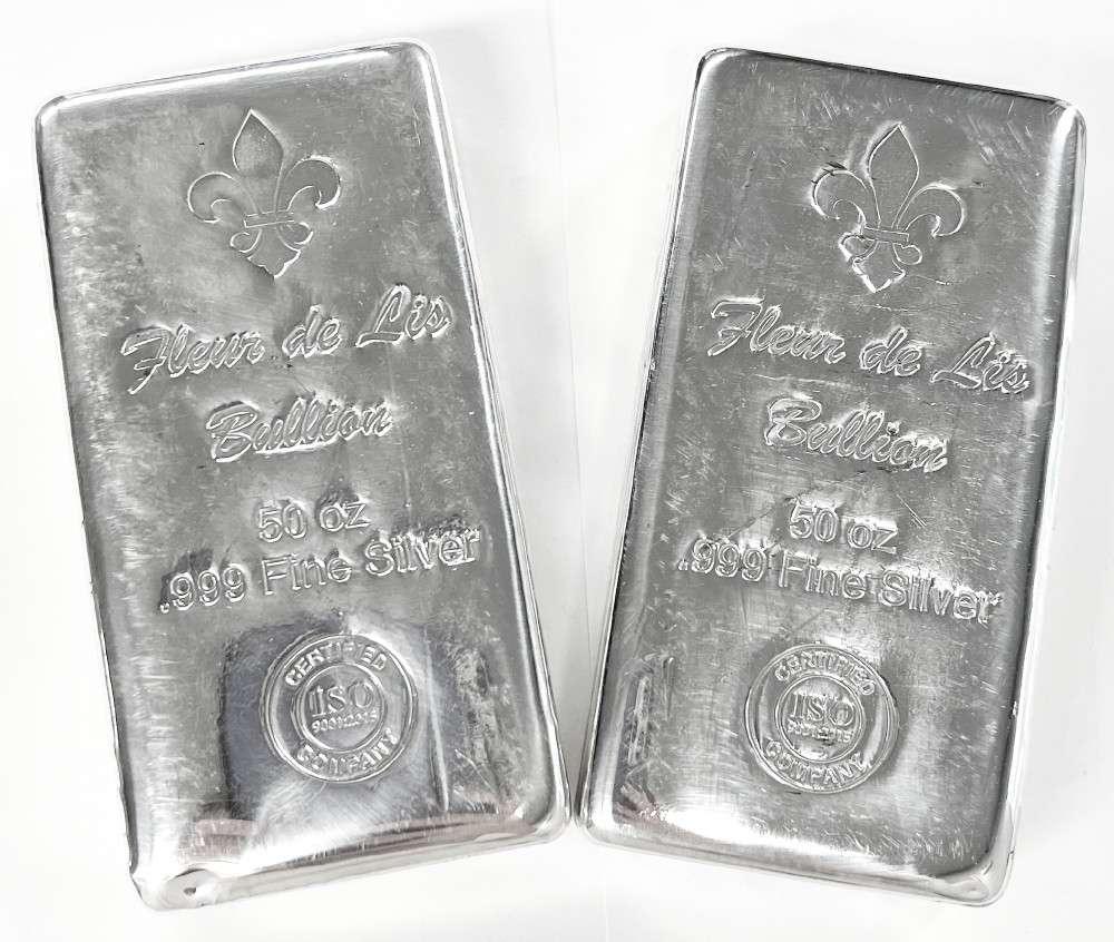 (2) 50 ozt .999 Fine Silver Fleur De Lis Bullion Bars (1 of 10)