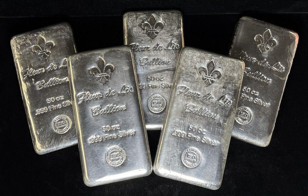 (5) 50 ozt Bar Fleur De Lis Bullion .999 Fine Silver (1 of 13)