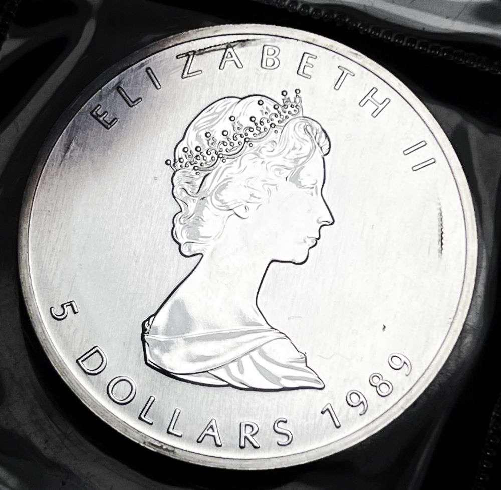 1989 Canada $5 Maple Leaf 1 ozt .9999 Silver: Winner shall receive the exact coin shown here. (EP/B)