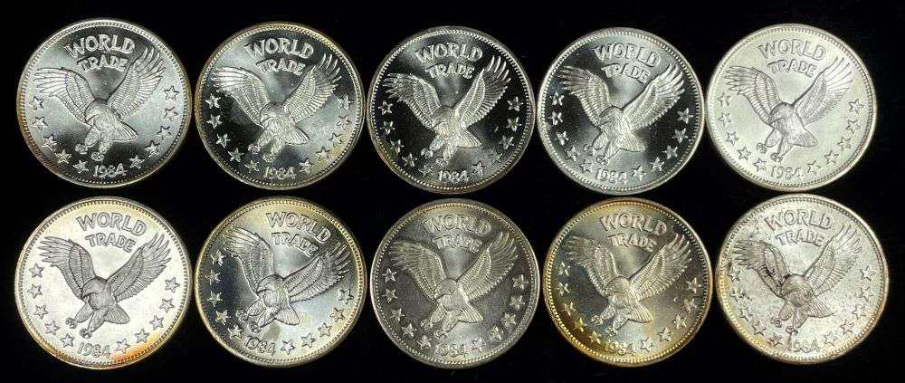 (10) 1984 World Trade Eagle One World Unit 1 ozt .999 Silver: Winner shall receive the exact coins (10) shown here. (JM/TVC=UPB)