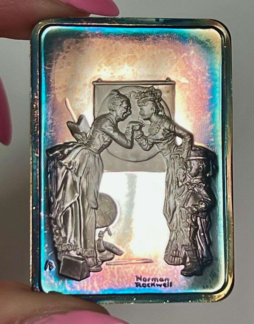 Spot Light Rainbow Toning "The Pupil" 1935 Norman Rockwell Proof 1 ozt .999 Silver Bar (1 of 4)
