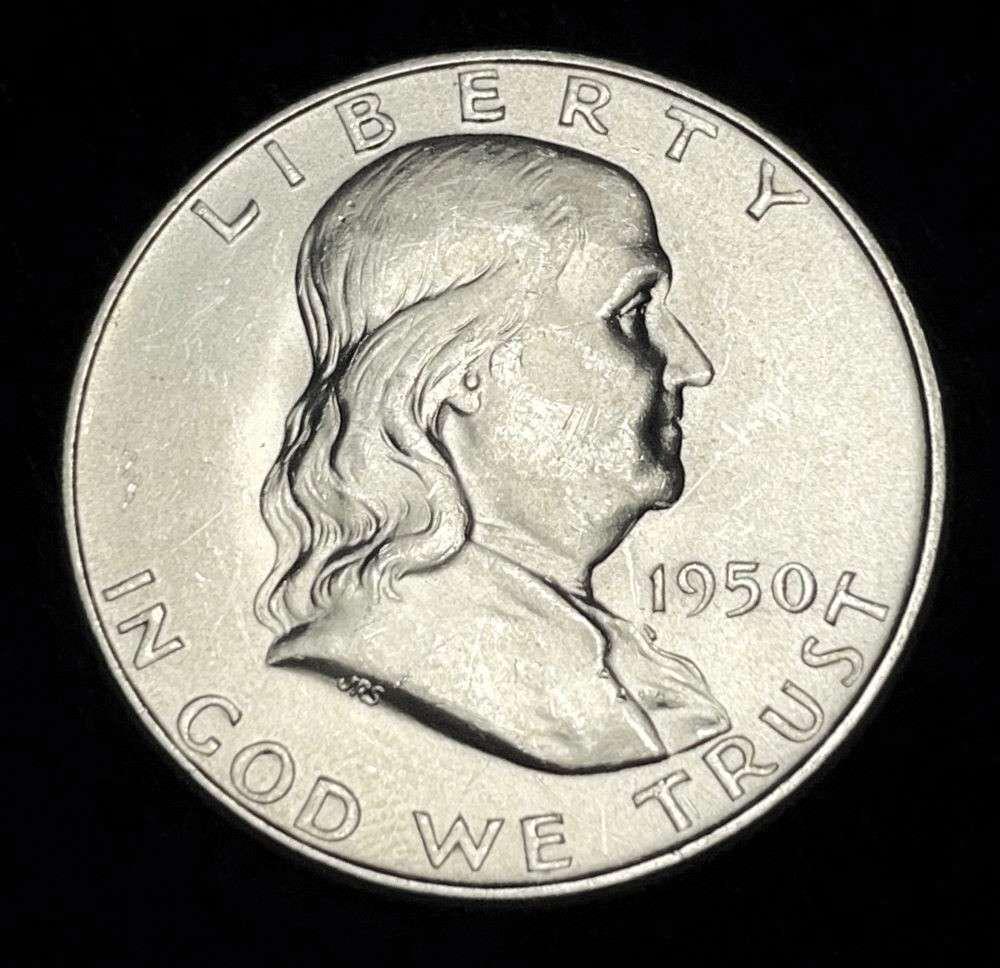 1950-D Franklin Silver Half Dollar BU (1 of 2)