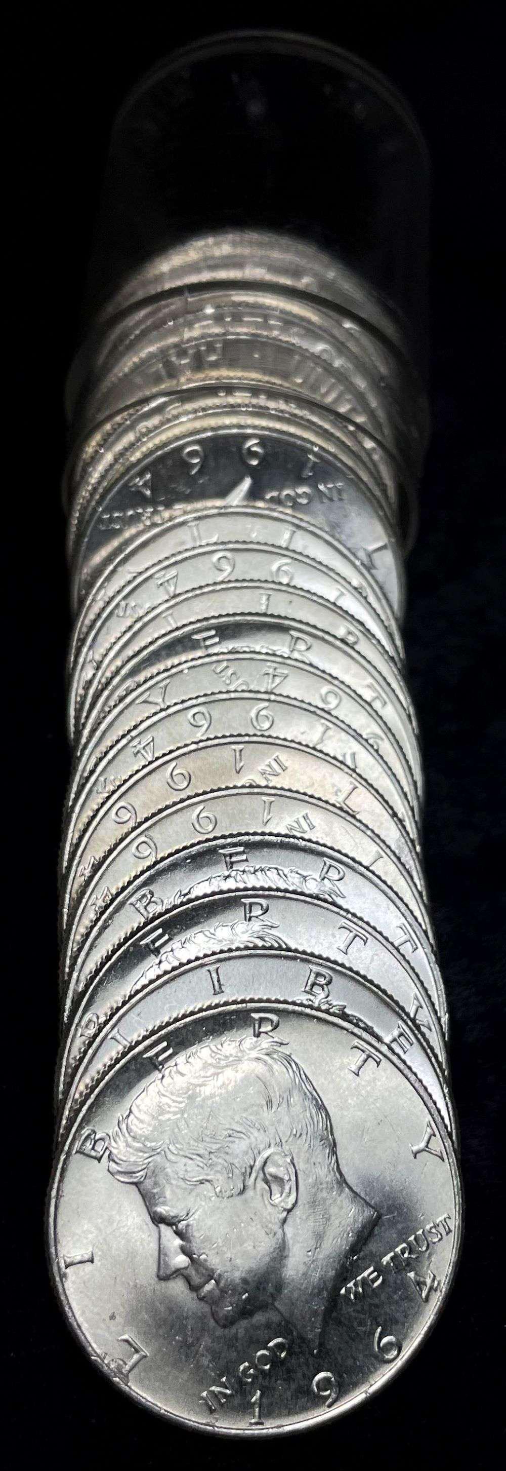 Roll (20-coins) Mint Condition 90% Silver 1964 Kennedy Half Dollars $10 FV (1 of 4)