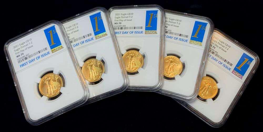 (10) 2021 $10 Gold Eagle Type 2 First Day NGC MS70 (1 of 7)