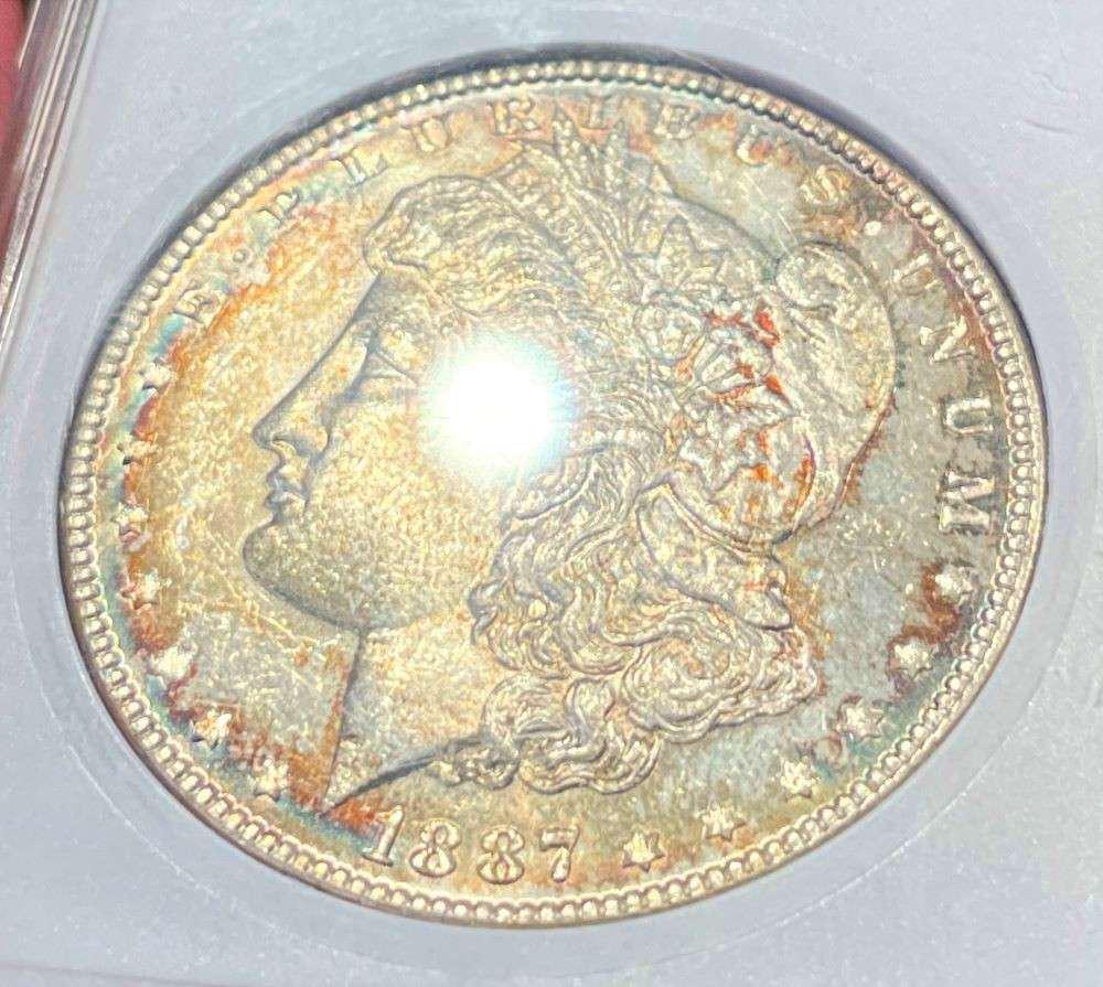 Nice Rainbow Color 1887 Morgan Silver Dollar Old ANACS MS63 (1 of 6)