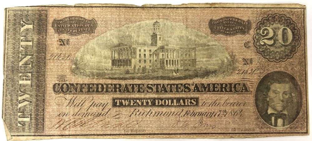 1864 Confederate States Of America $20 Richmond Note (1 of 2)