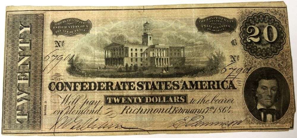 1864 Confederate States Of America $20 Richmond Note (1 of 2)