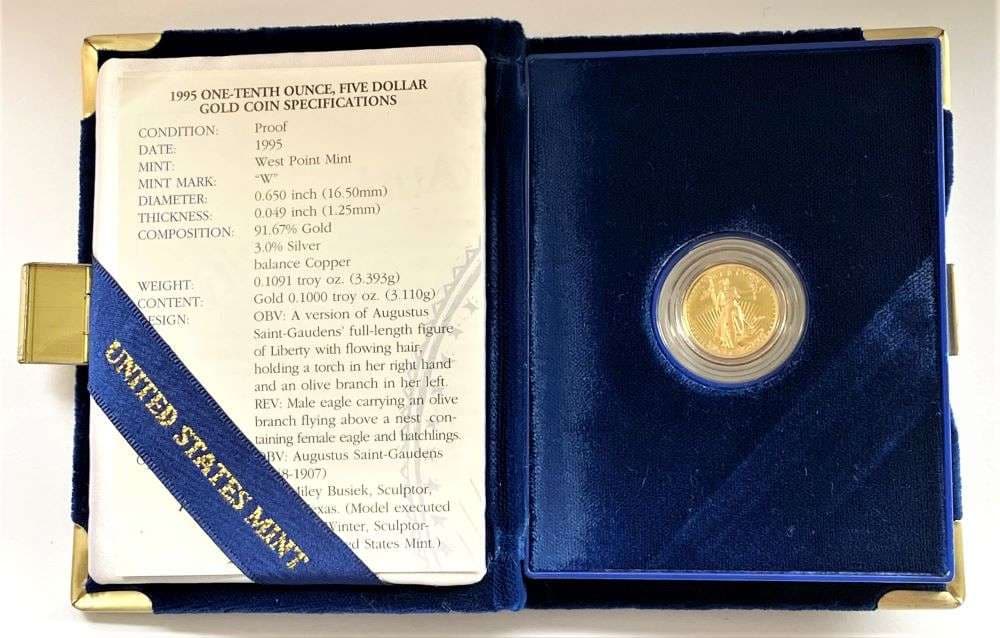 1995-W Proof American Gold Eagle 1/10th ozt $5 OGP (1 of 7)