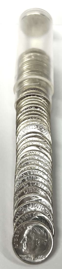 Roll (50-coins) BU 1960-P Roosevelt Silver Dimes: Winner shall receive the exact roll (50-coins) shown here. (EP/TVC=LUB)