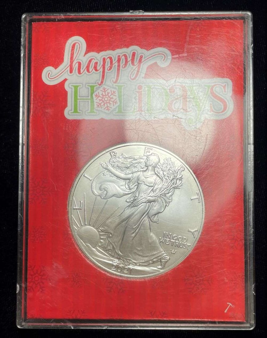 2021 American Silver Eagle Type 2 SilverTowne "Happy Holidays" (1 of 4)