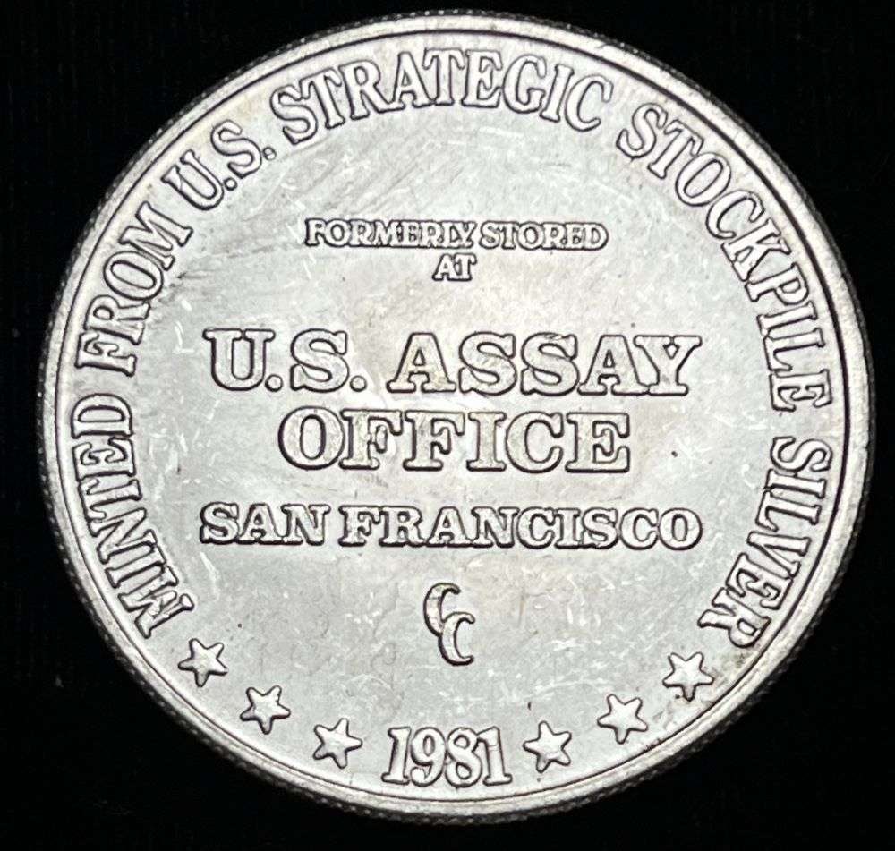 1981-CC U.S. Assay Office San Francisco 1 ozt .999 Silver Trade Unit: Winner shall recieve the exact coin shown here. (EP/B)