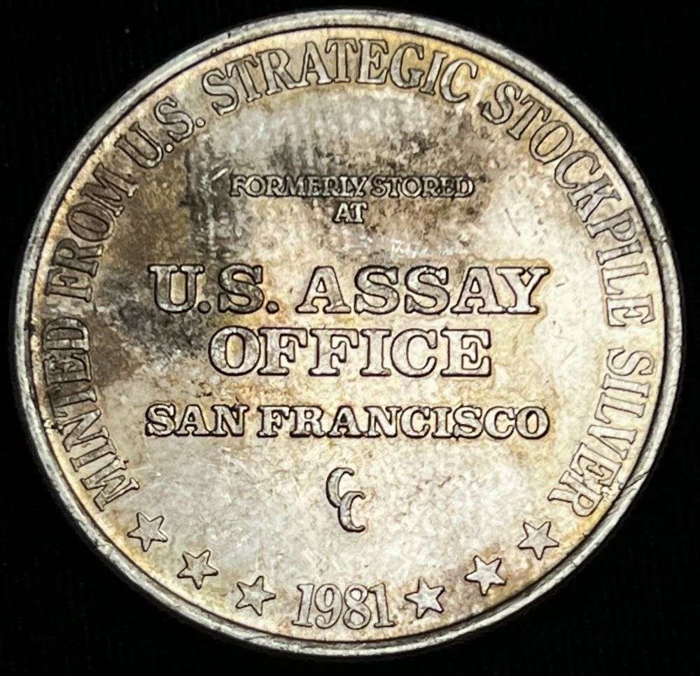 1981-CC U.S. Assay Office San Francisco 1 ozt .999 Silver Trade Unit: Winner shall recieve the exact coin shown here. (EP/B)
