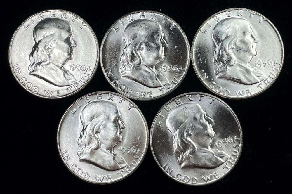 (5) 1956 Franklin Silver Half Dollars BU (1 of 2)