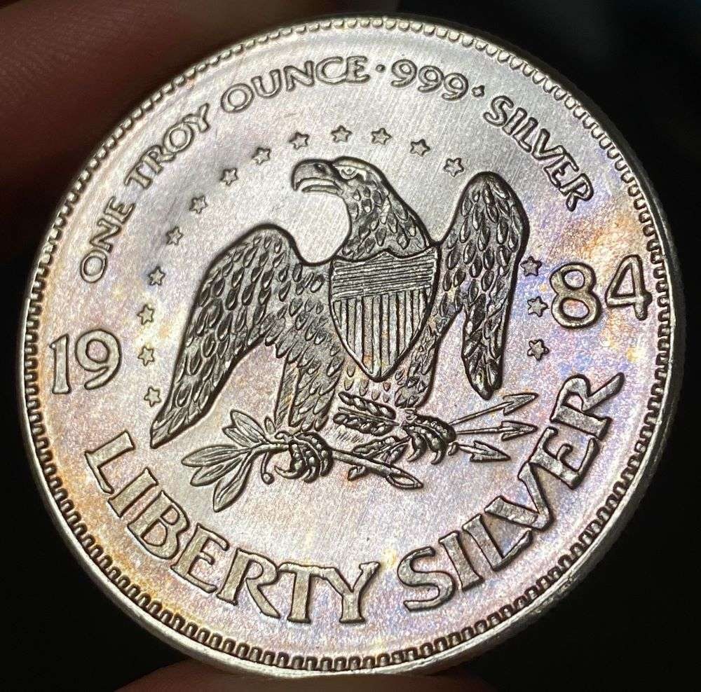 1984 A-Mark "Life Liberty Happiness" Proof 1 ozt .999 Silver: Winner shall receive the exact coin shown here. (EP/B)