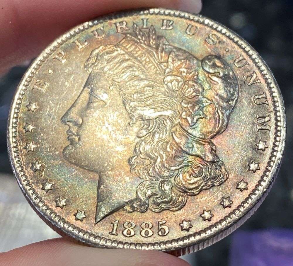 Beautiful Rainbow Color 1885-O Morgan Silver Dollar MS63 (1 of 4)