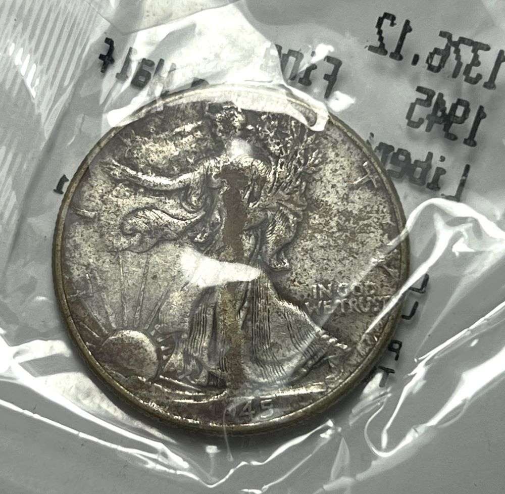 1945 Walking Liberty Silver Half Dollar: Winner shall receive the exact coin shown here. (EP/B)