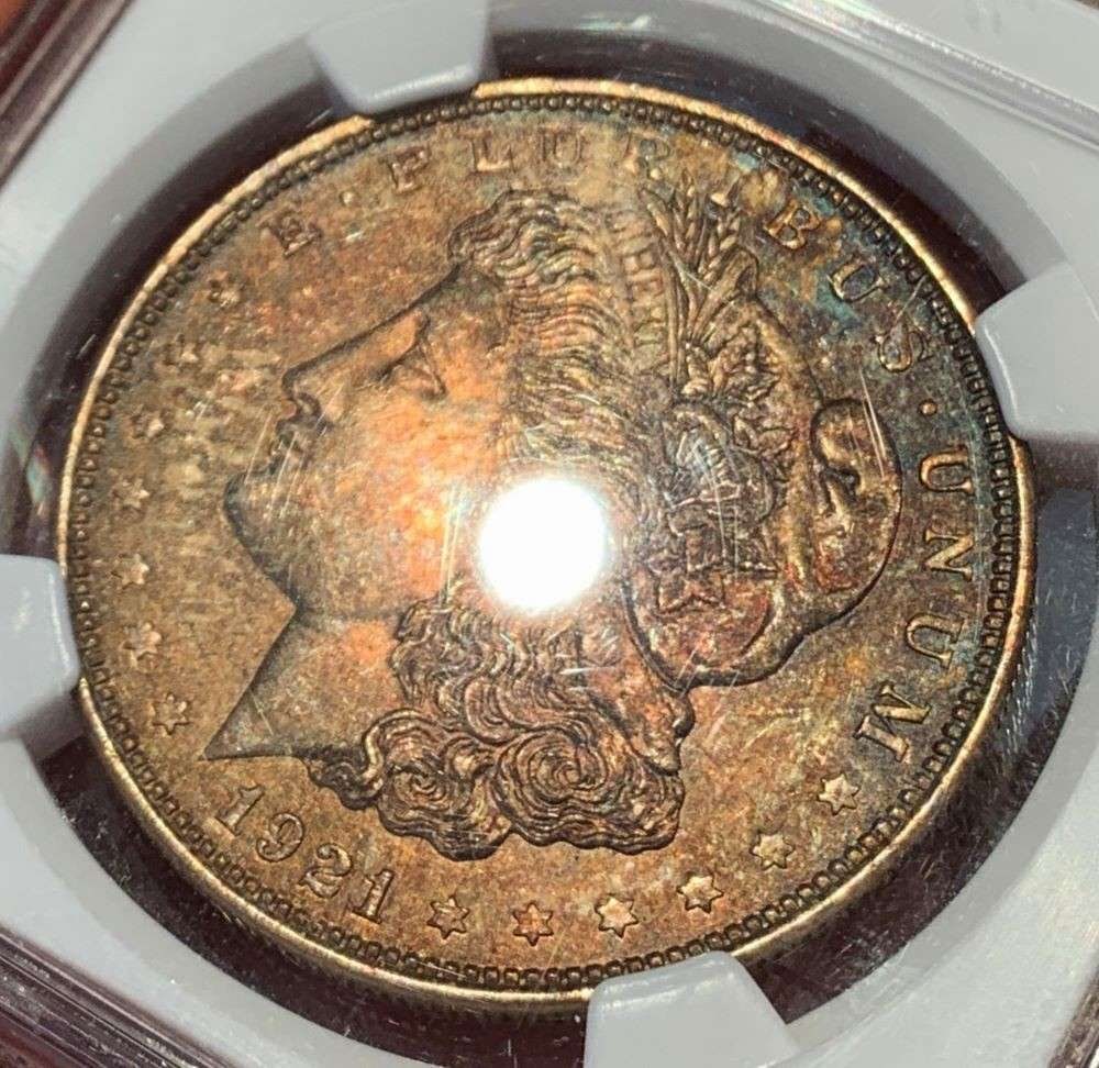 Toned 1921 Morgan Silver Dollar NGC MS63 (1 of 6)