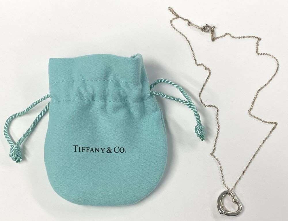 Tiffany & Co. Elsa Peretti Open Heart W/ (2) Diamonds Necklace .925 Sterling Silver (1 of 18)