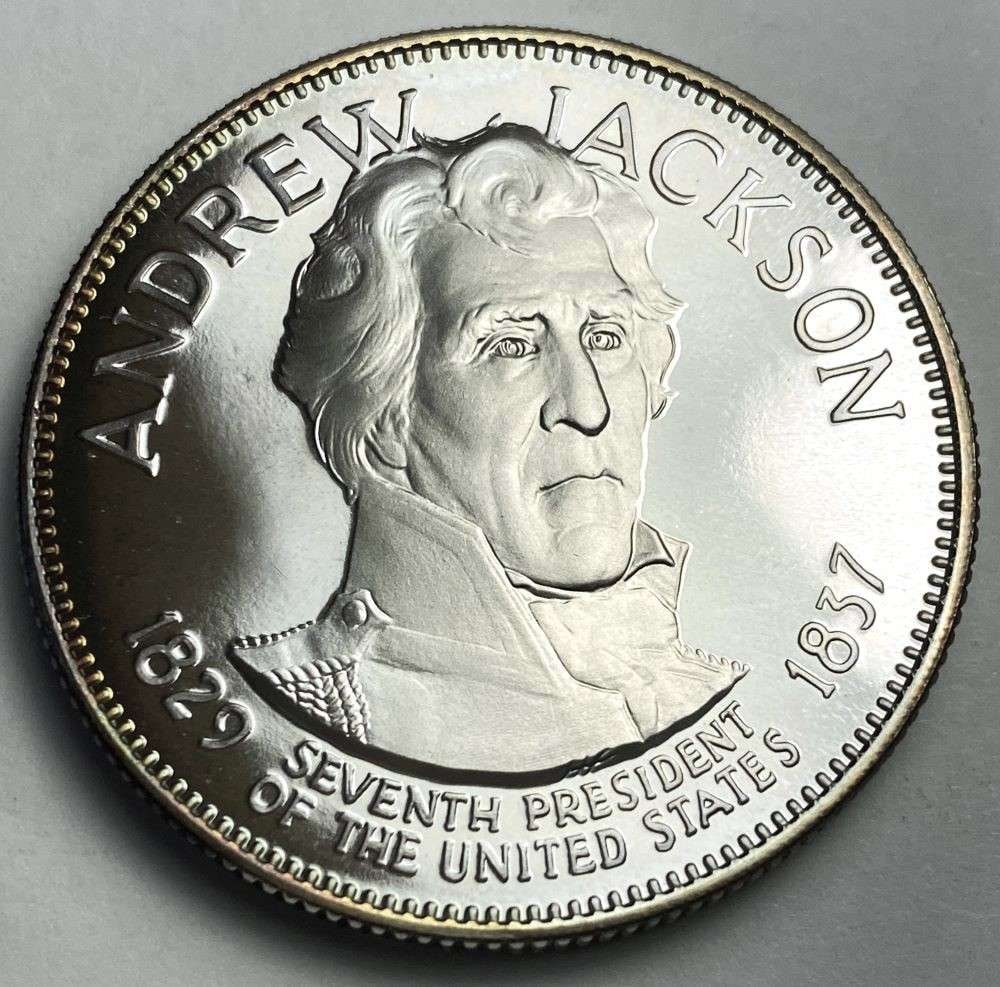 Andrew Jackson 7th President Of The United States Proof Sterling Silver 1 ozt: Winner shall receive the exact coin shown here. (RR/B)