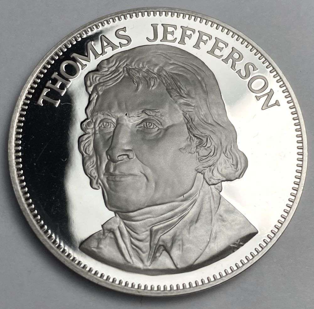 1975 Gallery Of Great Americans "Thomas Jefferson" Proof Sterling Silver: This coin ranges in weight of .78-.82 ozt. Winner shall receive the exact coin shown here. (RR/B)