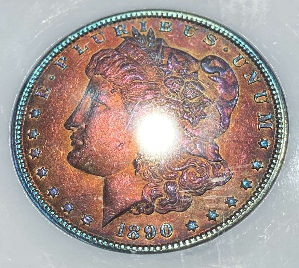 Stunning Toning 1890 Morgan Silver Dollar MS64+ (1 of 5)