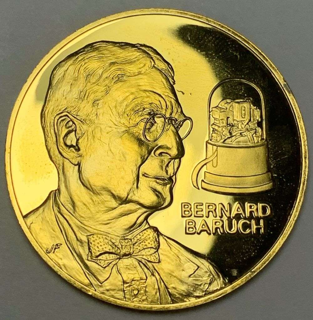1776-1976 The Greatest Men Of American Business "Bernard Baruch" 24k Gold Plated On Sterling Silver: Winner shall receive the exact coin shown here. (JM/B)