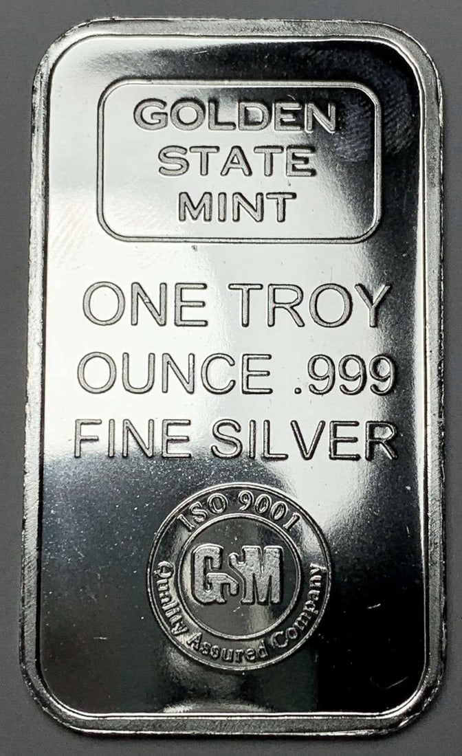 Golden State Mint 1 ozt .999 Silver Bar: Winner shall receive the exact bar shown here. (JM/B)