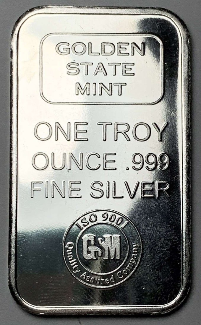 Golden State Mint 1 ozt .999 Silver Bar: Winner shall receive the exact bar shown here. (JM/B)