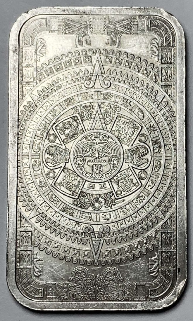 Aztec Calendar 1 ozt .999 Silver Bar: Winner shall receive the exact bar shown here. (JM/B)
