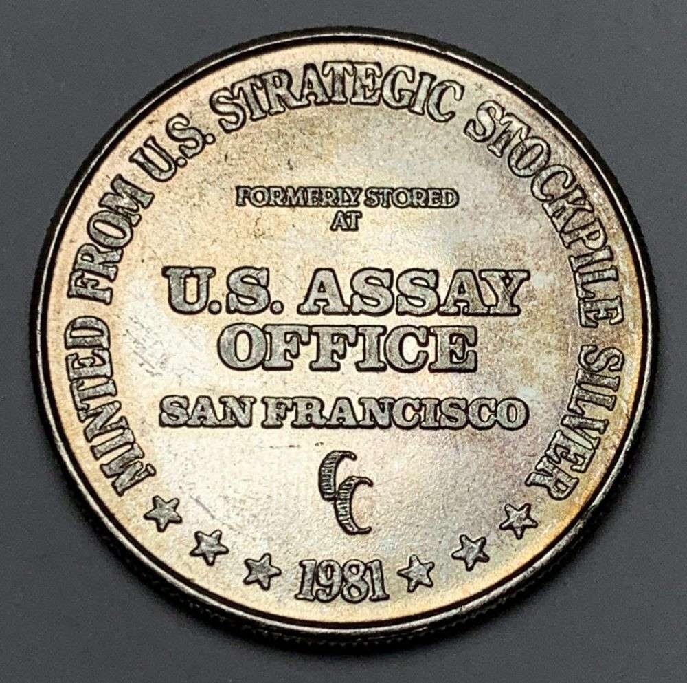 1981-CC U.S. Assay Office San Francisco 1 ozt .999 Silver Trade Unit: Winner shall receive the exact coin shown here. (JM/B)