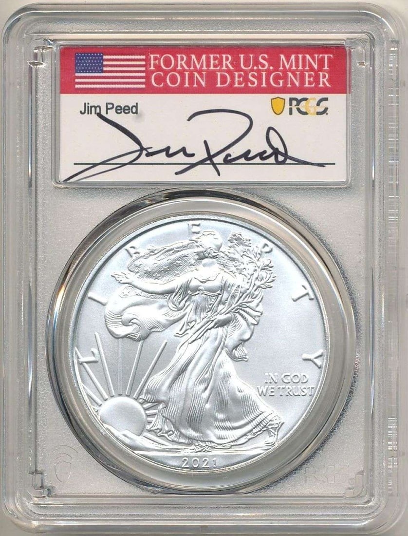 2021(S) American Silver Eagle PCGS MS70 Signed By Jim Peed (1 of 4)