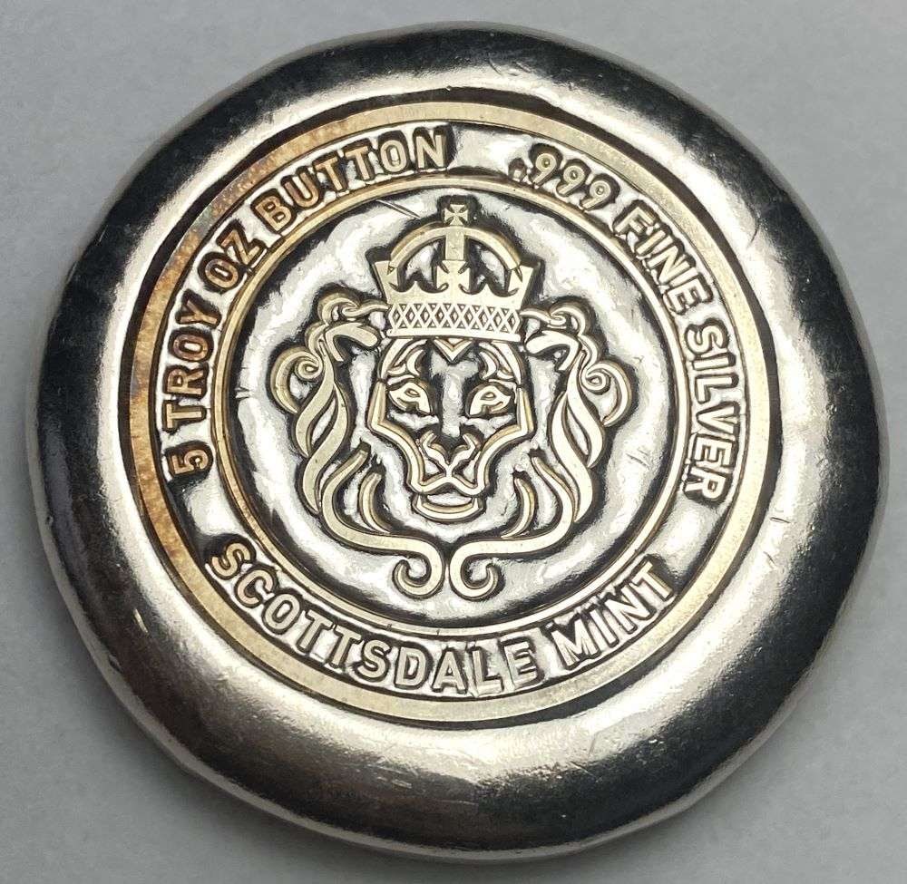 Scottsdale Mint .999 Silver 5 ozt Button: Winner shall receive the exact coin shown here. (RR)