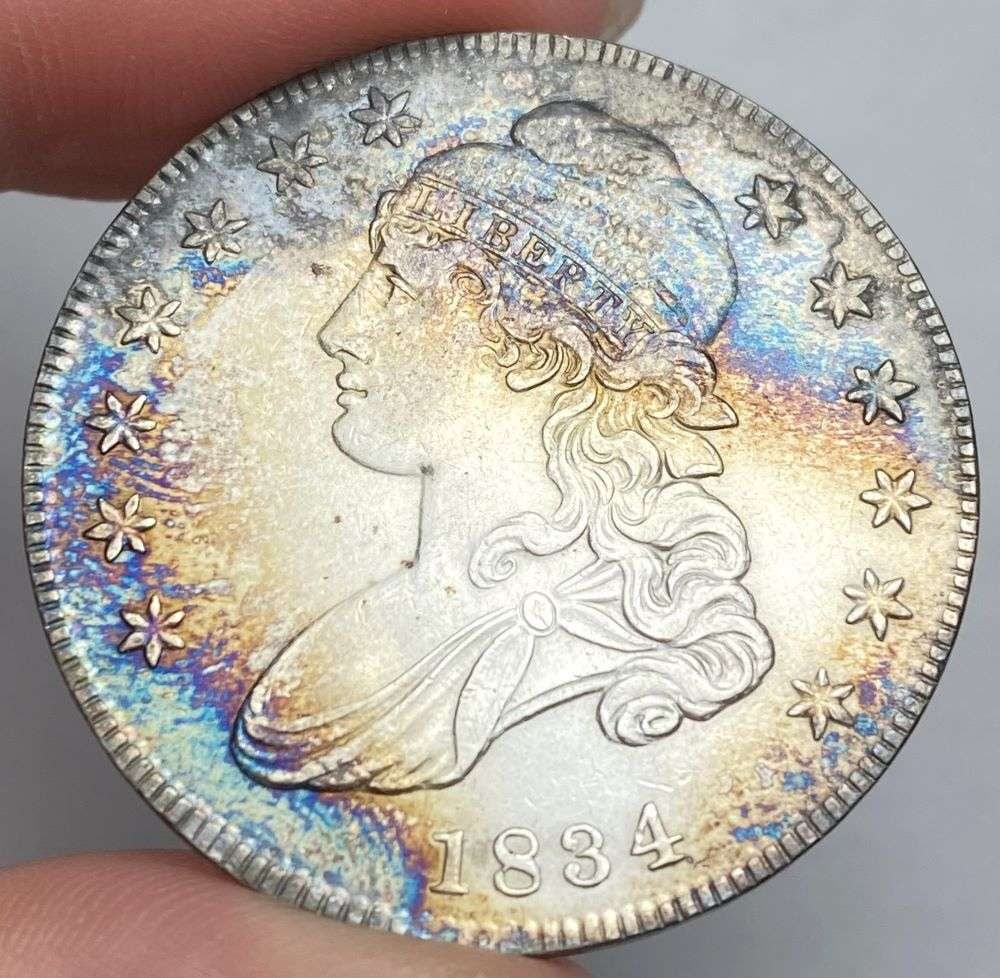 Toned 1834 Capped Bust Silver Half Dollar AU58 Details (1 of 4)