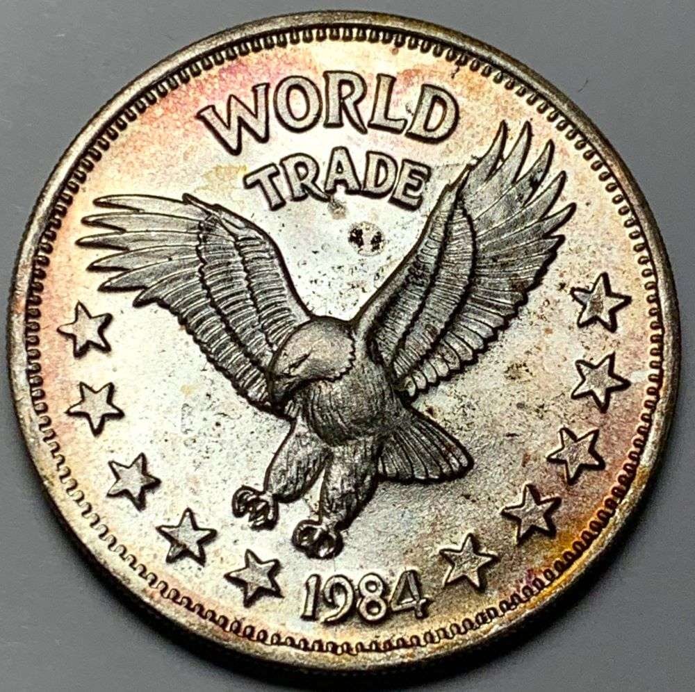 1984 World Trade Eagle One World Trade Unit 1 ozt .999 Silver: Winner shall receive the exact coin shown here. (EP/B)