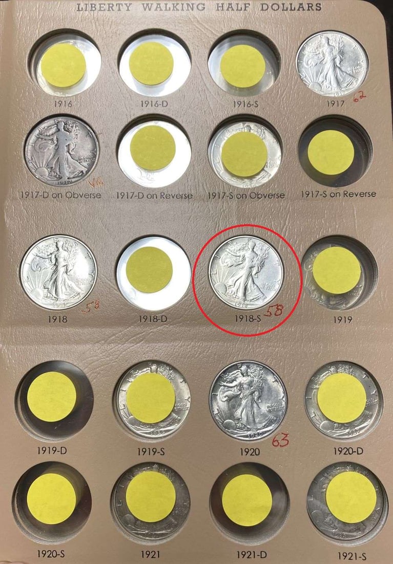 1918-S Walking Liberty Silver Half Dollar AU58 (1 of 3)