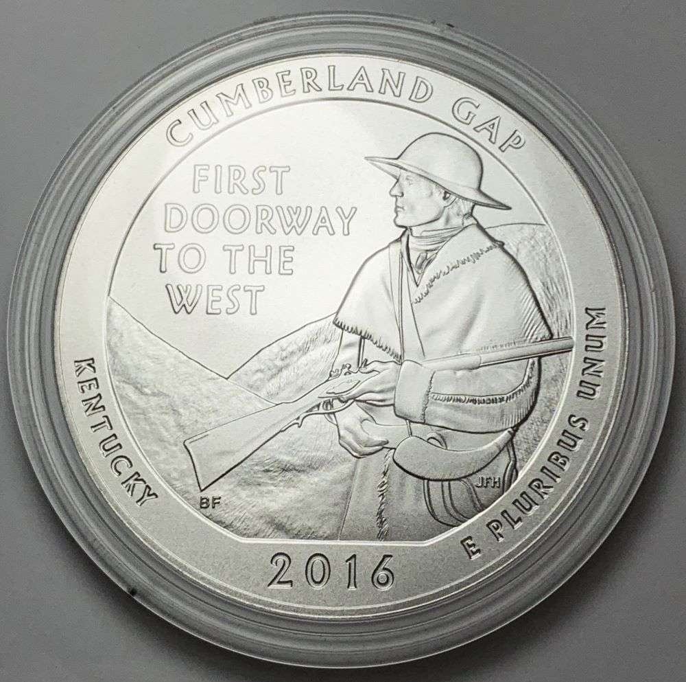 2016-P ATB Kentucky Cumberland Gap "First Doorway To The West" 5 ozt .999 Silver (1 of 5)