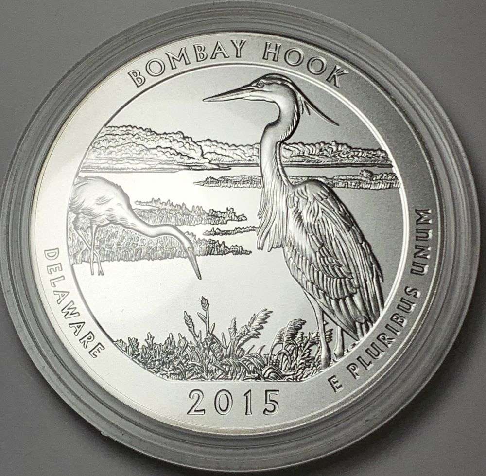2015-P ATB Delaware "Bombay Hook" 5 ozt .999 Silver: Winner shall receive the exact coin shown here.(EP/LOB