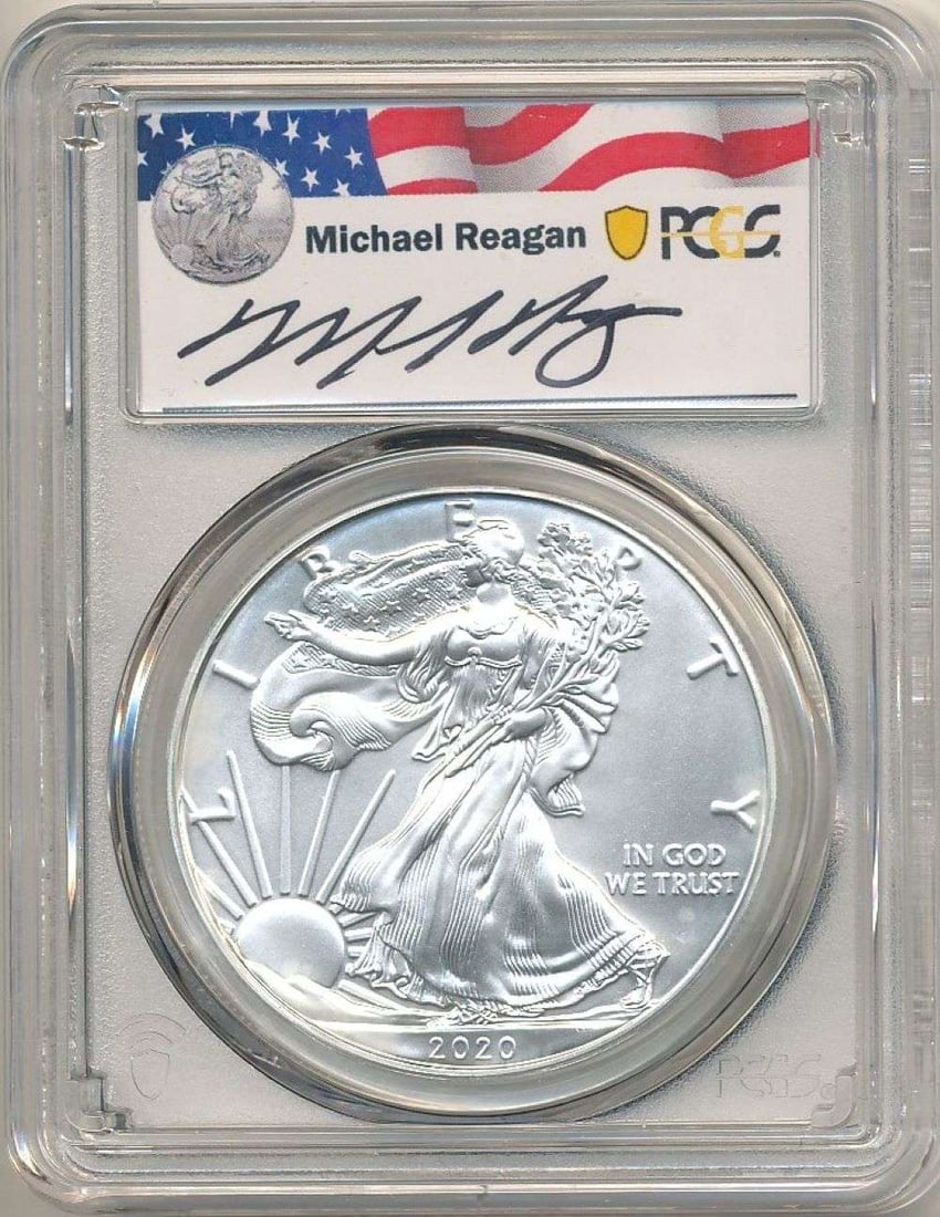 2020(S) American Silver Eagle PCGS MS70 Signed By Michael Reagan (1 of 4)