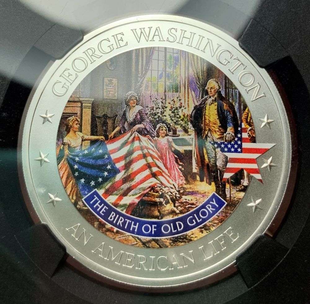 7K Metals 2021 Cook Islands The Birth Of Old Glory Silver $2 NGC MS70 Life Of George Washington: Winner shall receive the exact coin shown here. (JM/B)